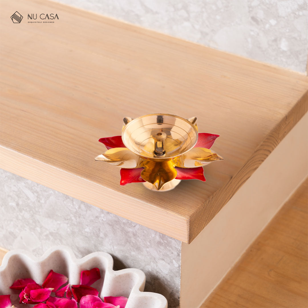 Lotus Brass Diya with Gold Petals