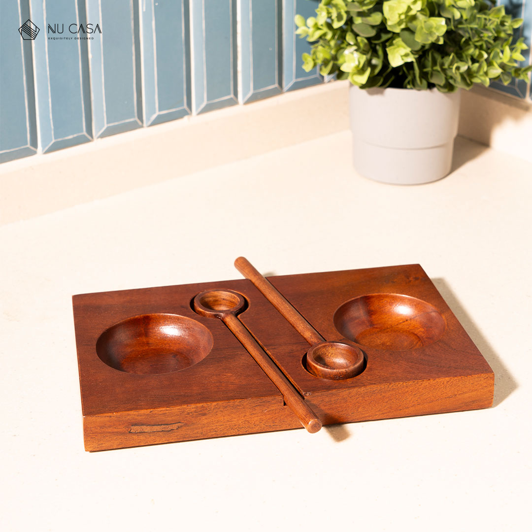 Acacia Wooden Dip with Spoon Platter