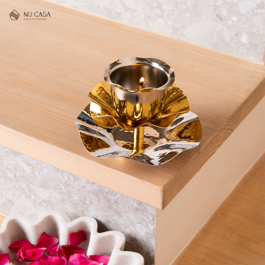 Rose Silver and Brass Diya