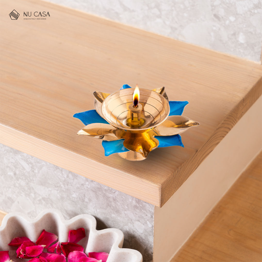 Lotus Brass Diya with Gold Petals