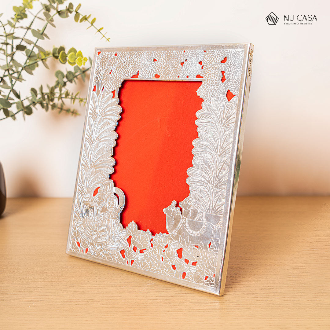 Pichwai Design Silver Photo Frame