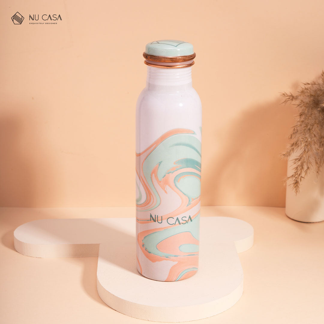 White Marble Print Pure Copper Bottle - 1L