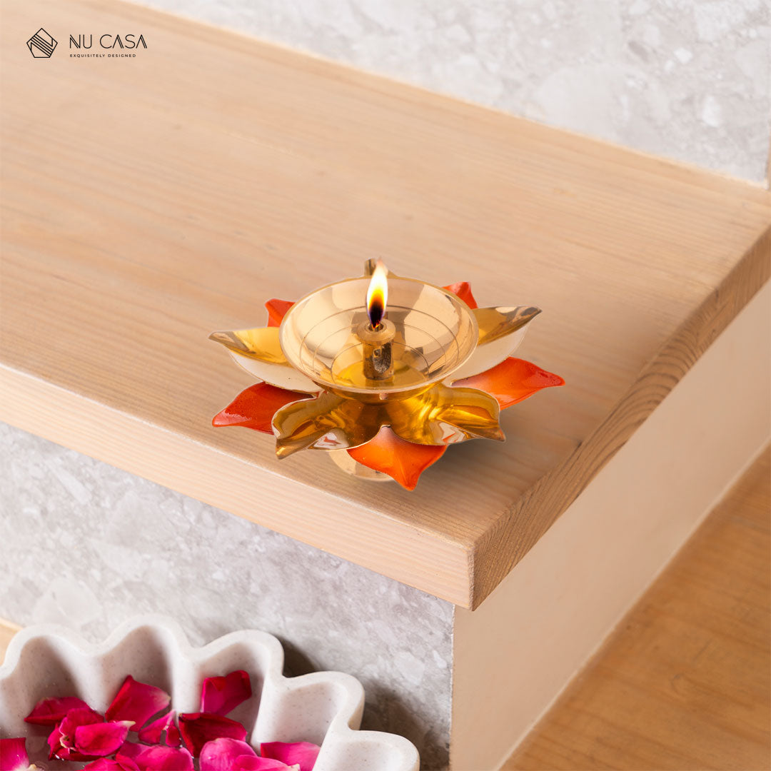 Lotus Brass Diya with Gold Petals