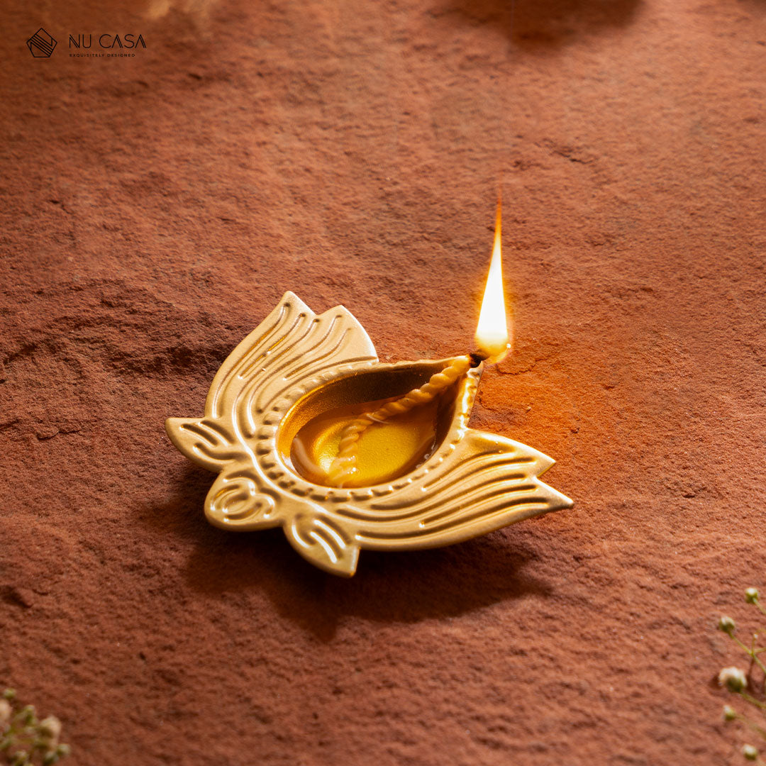 Lotus Metal Diya Set