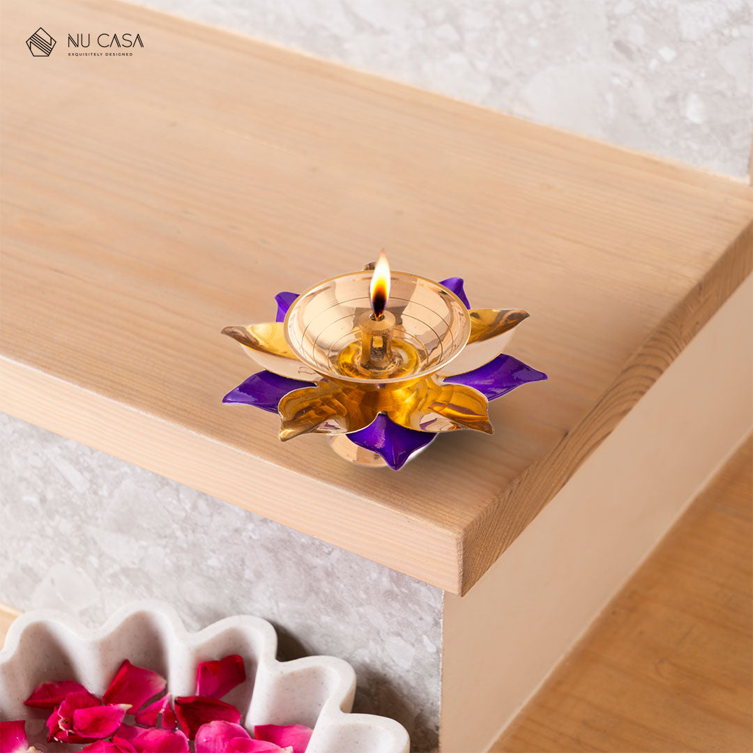 Lotus Brass Diya with Gold Petals