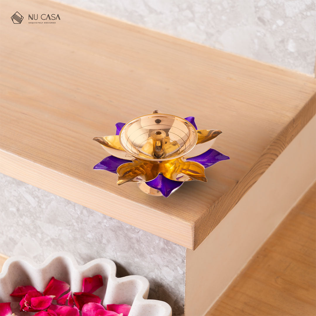 Lotus Brass Diya with Gold Petals