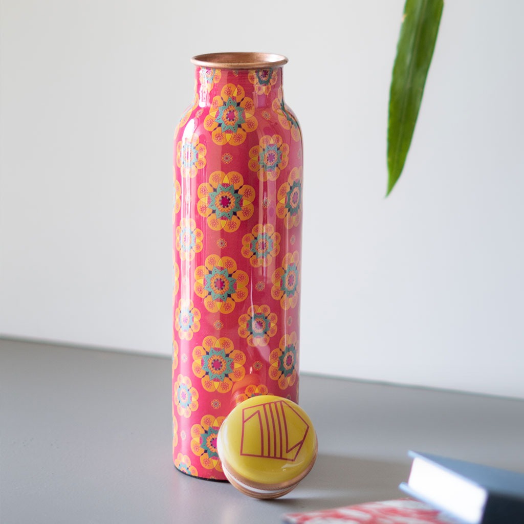 Printed copper bottle  At best price health benefits uses online cost india