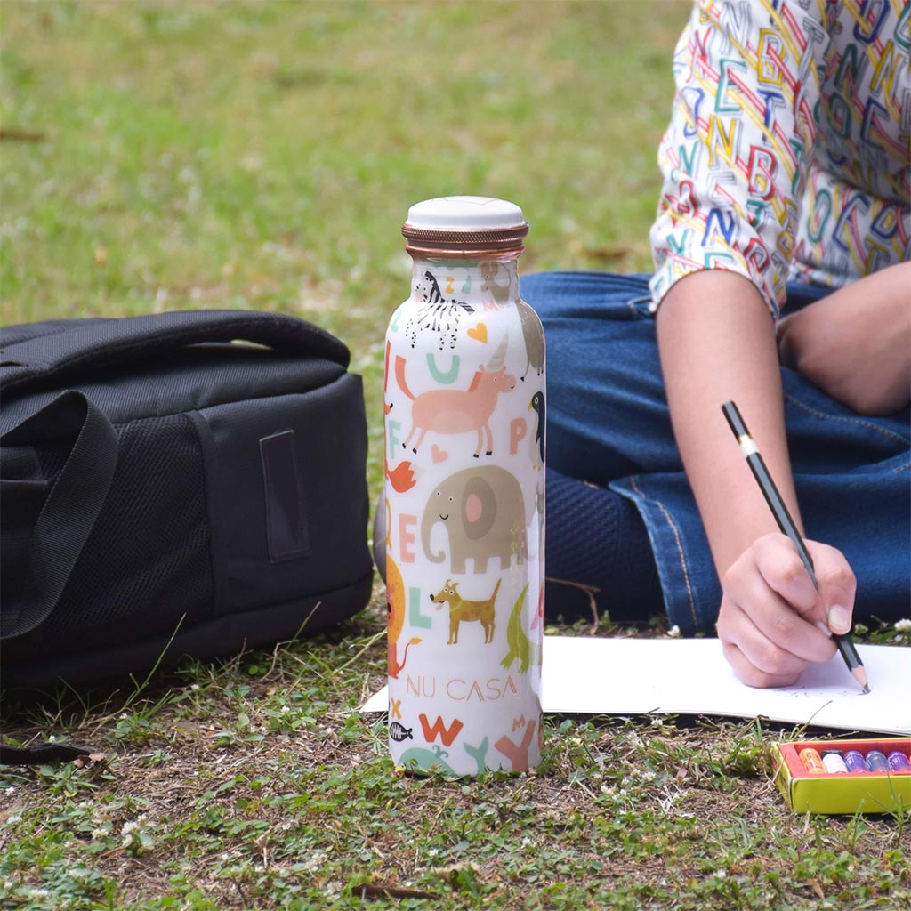 printed copper bottle for kids Fun design benefits antimicrobial health uses