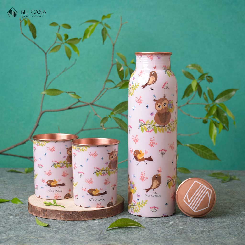 Copper Bottle with a set of 2 Glasses