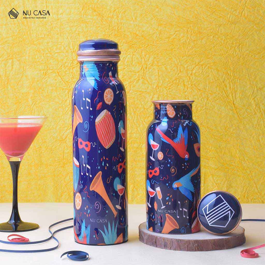 Shop Printed Copper bottle 100% Copper utensil India fayede Tambe Ki Bottle