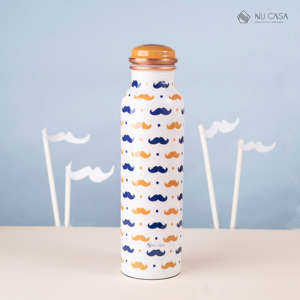 Shop Copper water bottle health benefits price how to clean moustach print 