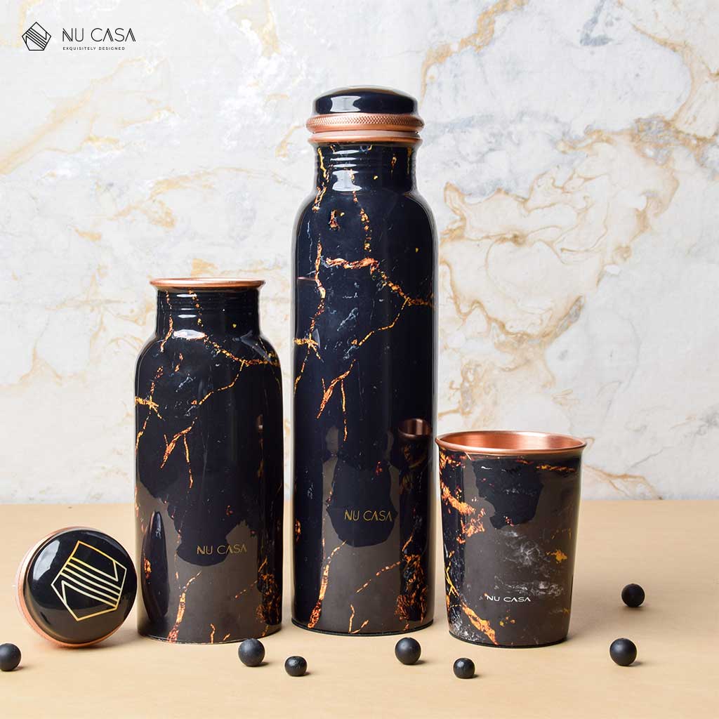 Copper bottle benefits Marble Print set of 2 buy now discounted price india