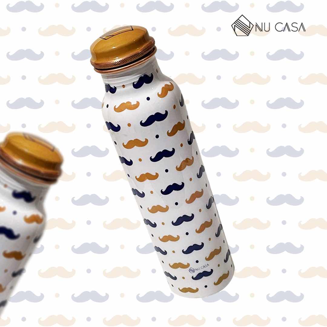 Shop Copper water bottle health benefits price how to clean moustach print 